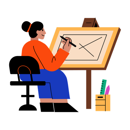 Dessinateur travaillant sur un plan  Illustration