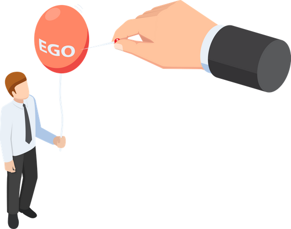 Destroy ego balloon of businessman  Illustration