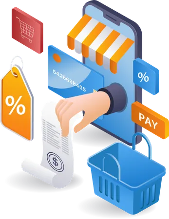 Details of online shopping in e commerce market  Illustration