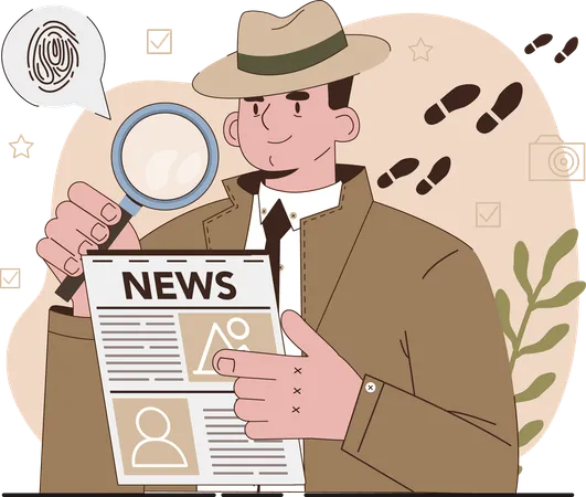 Detective agent analyzing crime news  Illustration