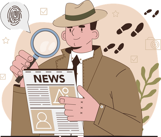 Detective agent analyzing crime news  Illustration