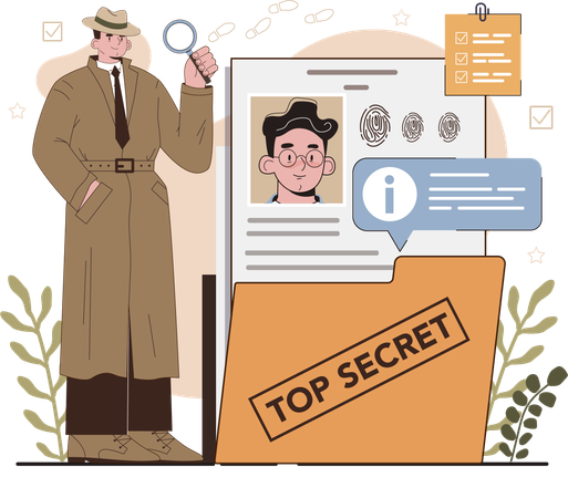 Detective agent searches for culprit  Illustration