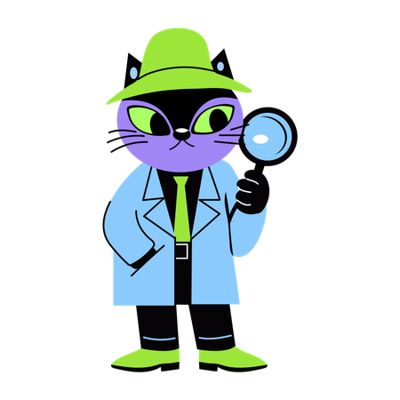 Detective Cat holding magnifying glass  Illustration