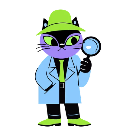 Detective Cat holding magnifying glass  Illustration