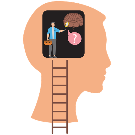 Detective Climbing Human Brain to Investigate and Solve Problem  Illustration