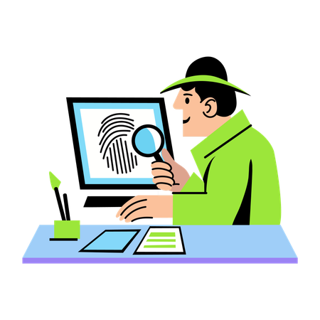 Detective doing fingerprint analysis  Illustration