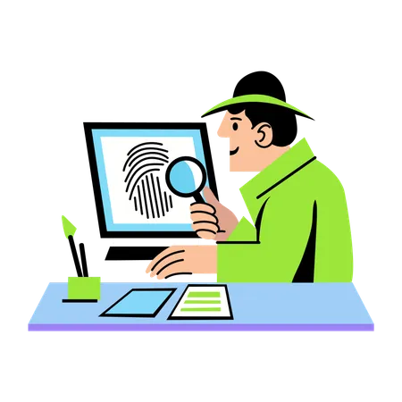 Detective doing fingerprint analysis  Illustration