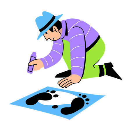 Detective finding criminal footprints  Illustration