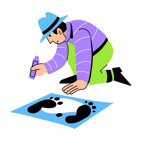 Detective finding criminal footprints  Illustration