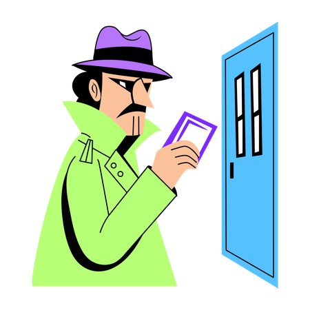 Detective holding access card  Illustration