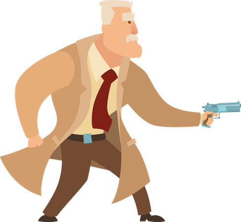 Detective holding gun  Illustration