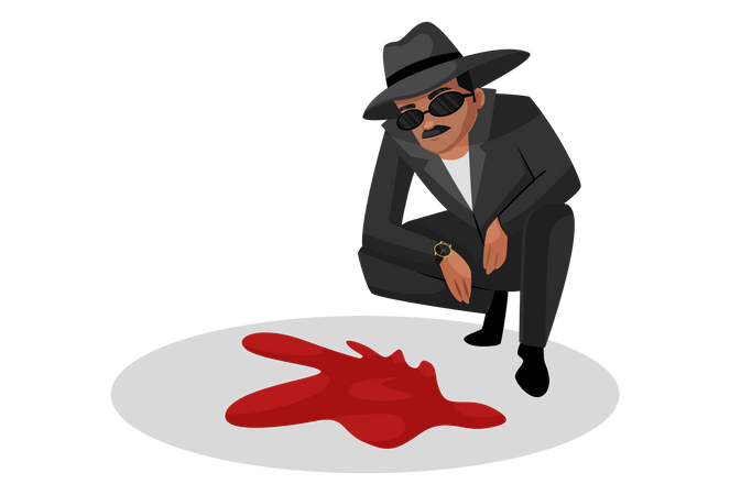 Detective looking at crime scene  Illustration