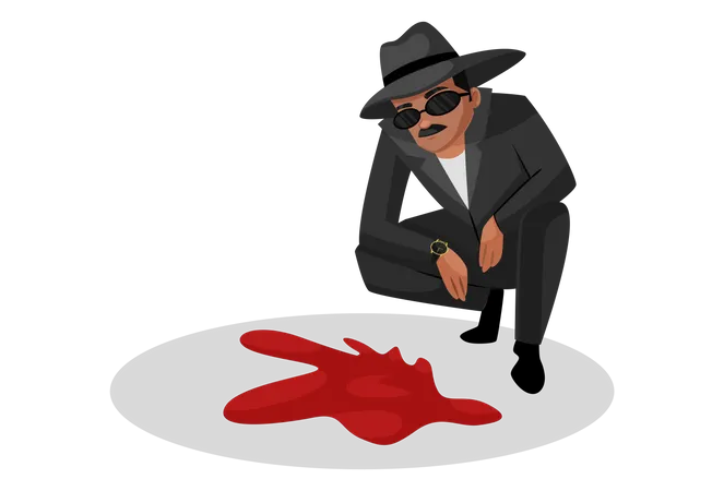 Detective looking at crime scene  Illustration