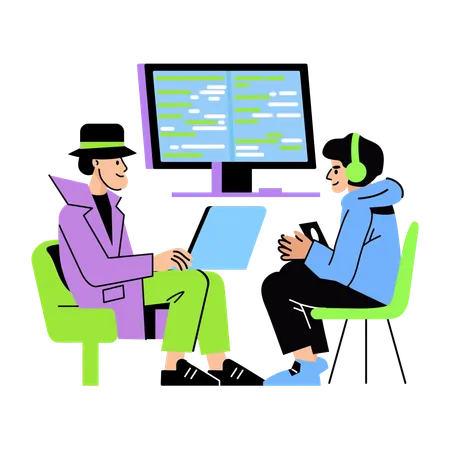 Detective meeting with tech genius  Illustration