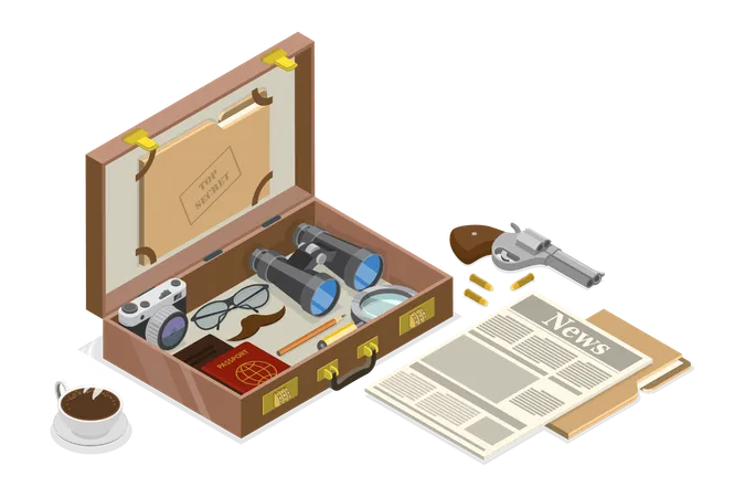 Detective Vintage Briefcase  Illustration