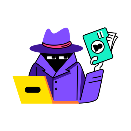 Detective working on data security  Illustration