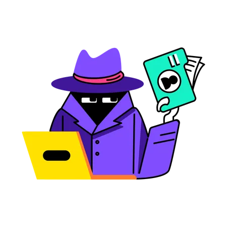 Detective working on data security  Illustration