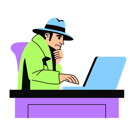 Detective working on laptop  Illustration