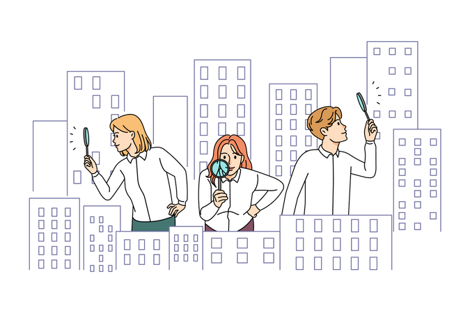 Detectives working in city Illustration