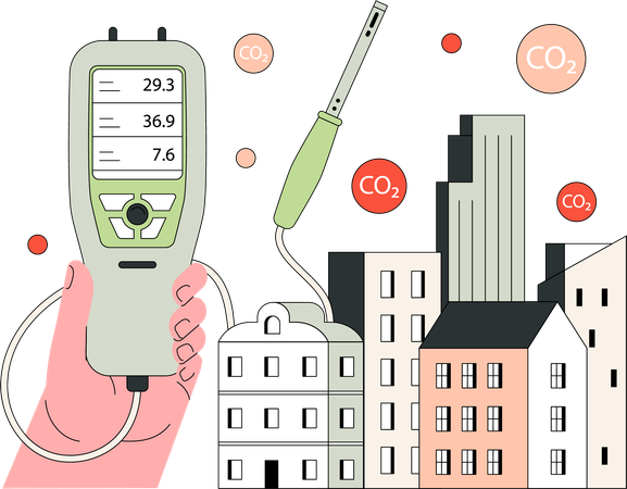 Detector de humo que mide el humo que sale de la industria  Ilustración