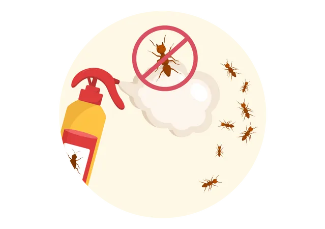 Servicio De Control De Plagas Con Exterminador De Insectos Aerosoles Y Desinfeccion De Higiene Domestica En Ilustracion De Fondo De Caricatura Plana Ilustración
