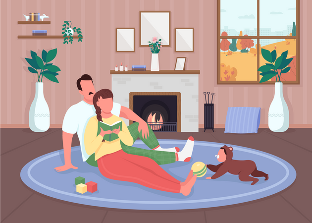 Famille se détendant à la maison  Illustration