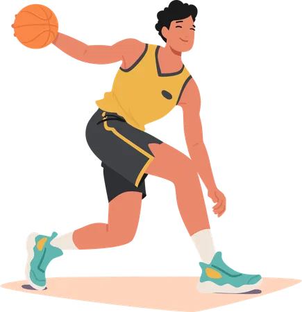 Jogador de basquete masculino determinado corre pela quadra  Ilustração