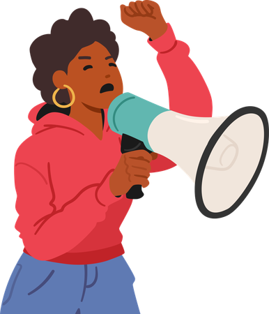 Determined African American Woman Using Megaphone To Voice Opinion  Illustration