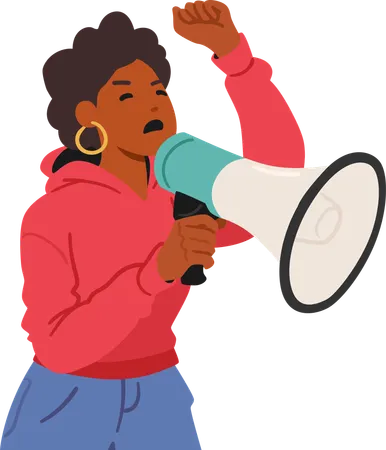 Determined African American Woman Using Megaphone To Voice Opinion  Illustration