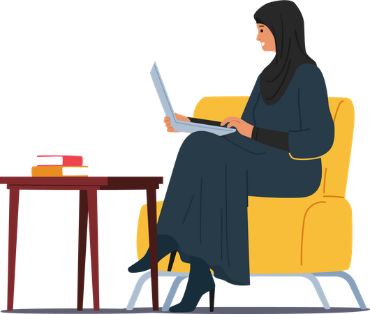 Determined Arab Muslim Businesswoman Character Focused On Her Laptop  Illustration