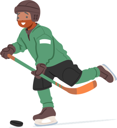 Determined Boy Glides Across The Ice  Illustration