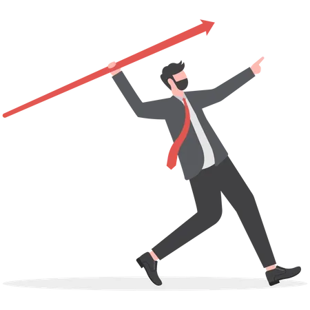 Determined Businessman Running Businessmen Throwing Red Rising Up Arrow Javelin Illustration