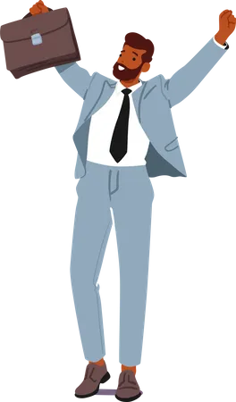 Determined Businessman Character Shines Brightly Raises Fists In Triumph Person Celebrating Success Resilience And Unwavering Determination In Corporate World Cartoon People Vector Illustration Illustration