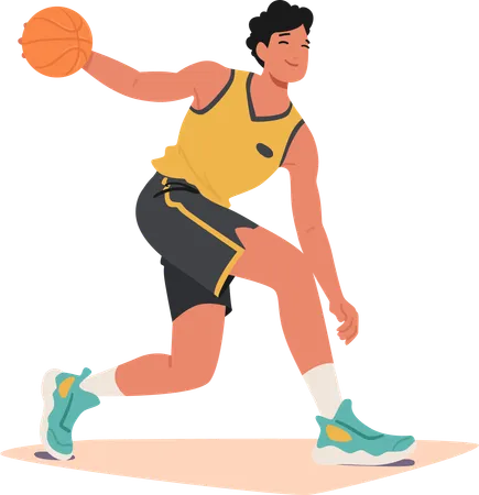 Determined Male Basketball Player Sprints Down The Court  Illustration