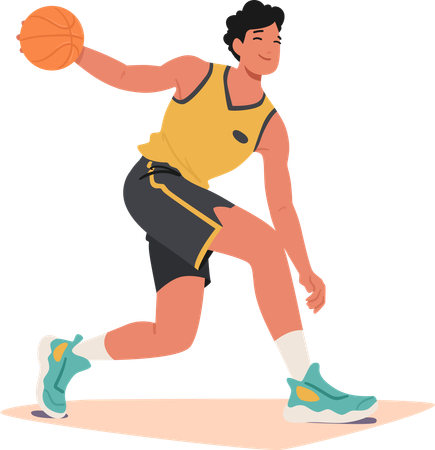 Determined Male Basketball Player Sprints Down The Court  Illustration