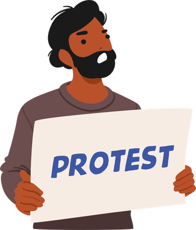 Determined Male Protester Holds Blank Sign  Illustration