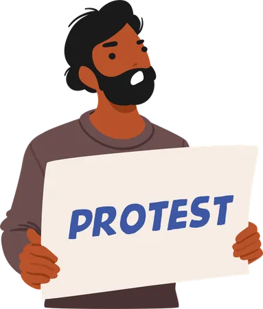 Determined Male Protester Holds Blank Sign  Illustration