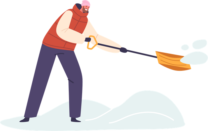 Determined Man Diligently Shovels Snow  Illustration