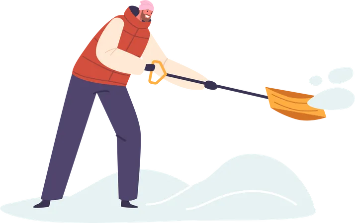 Determined Man Diligently Shovels Snow  Illustration