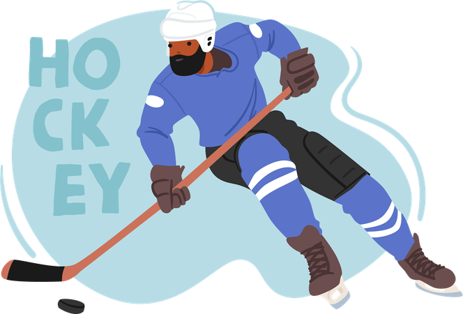 Determined Man Glides Across The Icy Rink  Illustration