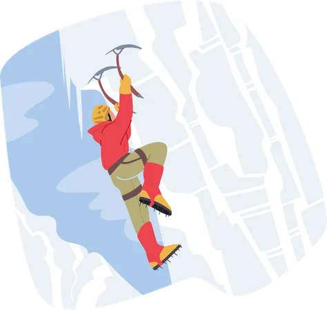 Determined Mountain Climber Adorned In Sturdy Gear Ascends A Steep Peak With Ice Axes In Hands Character Conquering Icy Challenges And Embodying The Spirit Of Adventure And Perseverance Vector 일러스트레이션