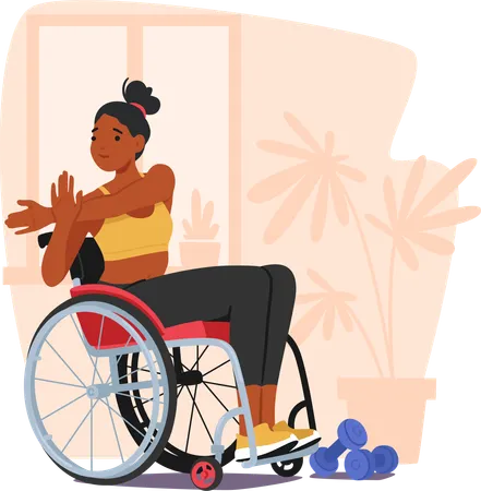 Determined Woman In Wheelchair Engages In Empowering Exercises With Dumbbells  Illustration