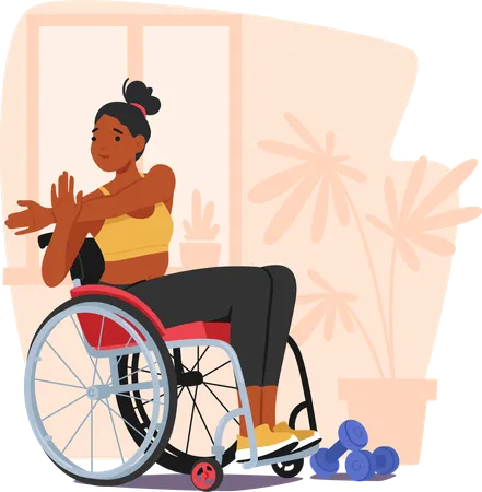 Determined Woman In Wheelchair Engages In Empowering Exercises With Dumbbells Female Character Showcasing Resilience And Strength In His Upper Body Workout Routine Cartoon People Vector Illustration Illustration