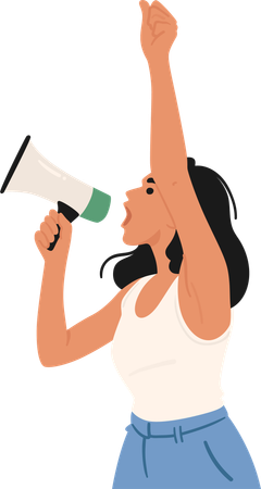 Determined Woman Using Megaphone To Voice Message  Illustration