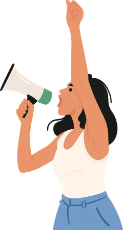 Determined Woman Using Megaphone To Voice Message  Illustration