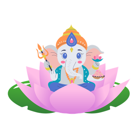 Deus Ganesh sentado em lótus  Ilustração