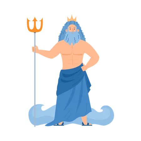 Deus grego do mar Poseidon ou Netuno romano  Ilustração