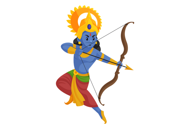 Deus Rama lutando com arco e flecha  Ilustração
