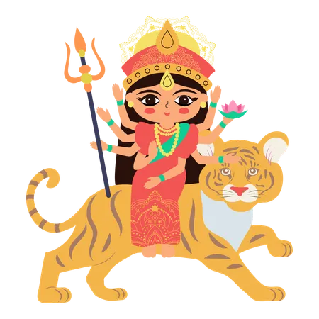 Deusa Durga no tigre  Ilustração