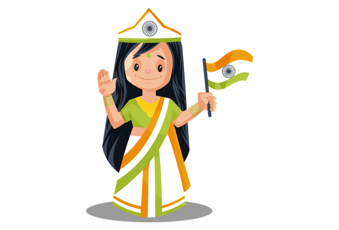 Deusa indiana com bandeira indiana  Ilustração